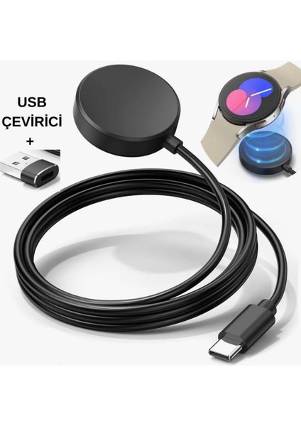 Samsung Galaxy Watch 3/4/5/6/7/8/active/fe/ultra Uyumlu Typ-C + USB Çevirici Şarj Cihazı Aleti Kablo
