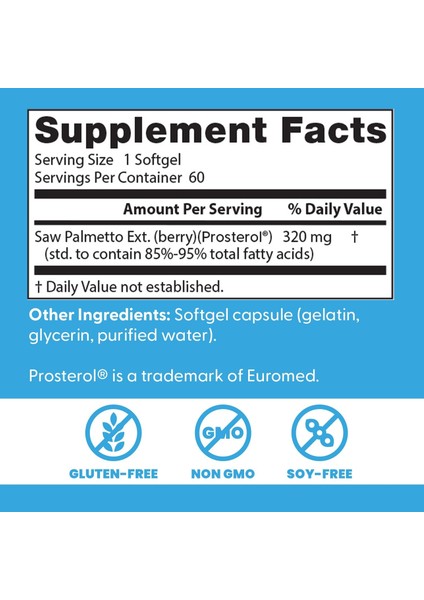 Saw Palmetto Prostate Health Standardized Extract 320 Mg 60 Softgels modelleri