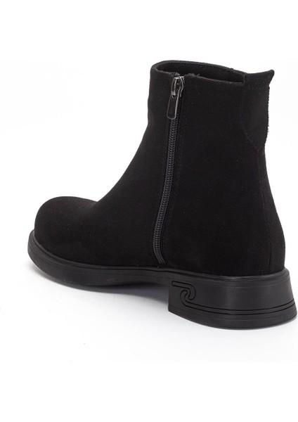 Kadın Bot Siyah Süet Suni Deri Kauçuk Taban Yüzüdüz indirimleri