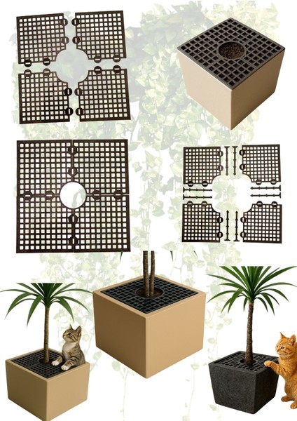 Saksı Koruma Izgarası, Saksı Kedi Koruması - Kare - (Evcil Hayvan & Çocuk Saksı Koruyucu)