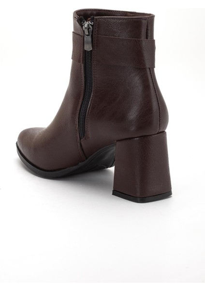 Kahverengi Kadın Kalın Topuklu Bot Küpe Taşlı Suni Deri indirimleri