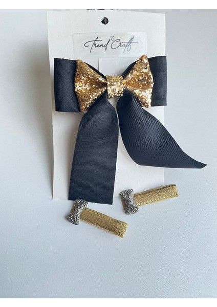 Siyah Kurdele Glitter Pırıltılı Fiyonklu Özel Tasarım 3’lü Toka Seti fiyatları