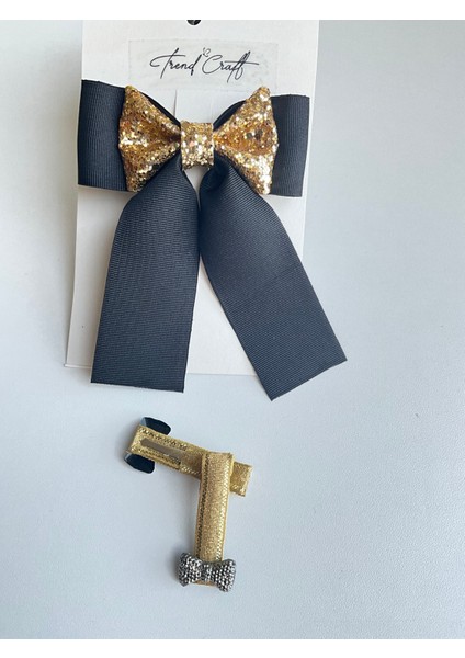 Siyah Kurdele Glitter Pırıltılı Fiyonklu Özel Tasarım 3’lü Toka Seti indirimleri