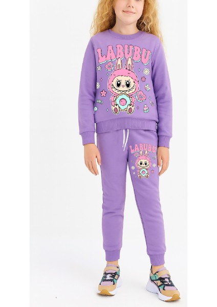 Kız Çocuk 3 Iplik Şardonlu Karakter Baskılı Alt-Üst Takım-3 -10 Yaş 12411