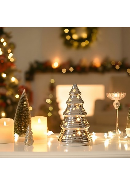 New Year Yılbaşı Christmas Tree Dekoratif Obje Silver 9,5 x 9,5 x 16 cm