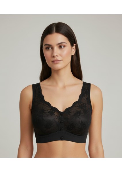 Konforlu Toparlayıcı Yumuşak Kuplu Düğmeli Dantel Sütyen