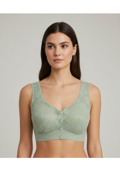 Konforlu Toparlayıcı Yumuşak Kuplu Düğmeli Dantel Sütyen