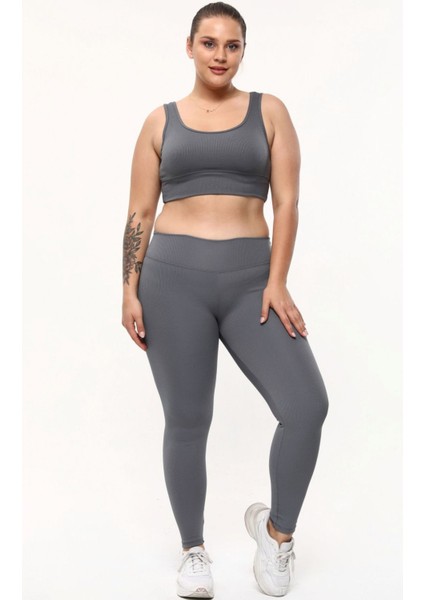 Yüksek Bel Fitilli Büyük Beden Tayt