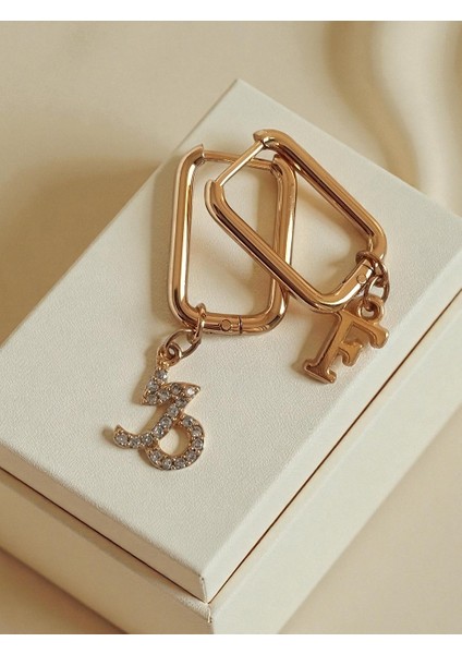 Oğlak Burcu ve Harf Charmlı Dikdörtgen Çelik Küpe fiyatları