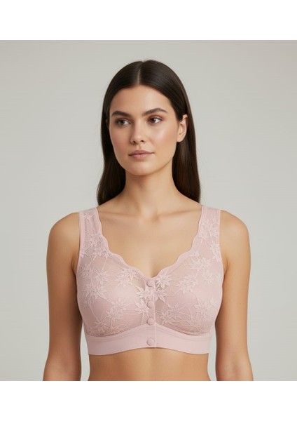 Konforlu Toparlayıcı Yumuşak Kuplu Düğmeli Dantel Sütyen