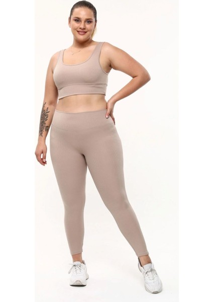 Yüksek Bel Fitilli Büyük Beden Tayt