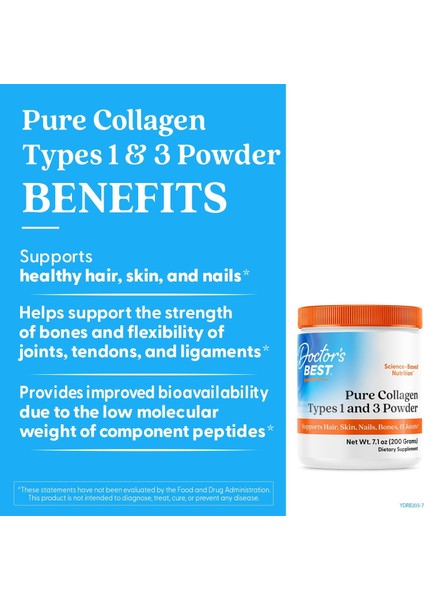 Pure Collagen Types 1 & 3 Promotes Healthy Skin Hair & Nails – Bone & Joint Support 200 G fiyatları