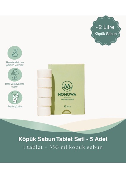 Köpük Sabun Tablet Seti - 5 Adet (~2 Litre Köpük Sabun)