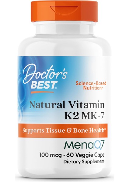 Natural Vitamin K2 Mk7 Men & Women - Bone Health 100 Mcg Menaq7 Calcium 60 Veg