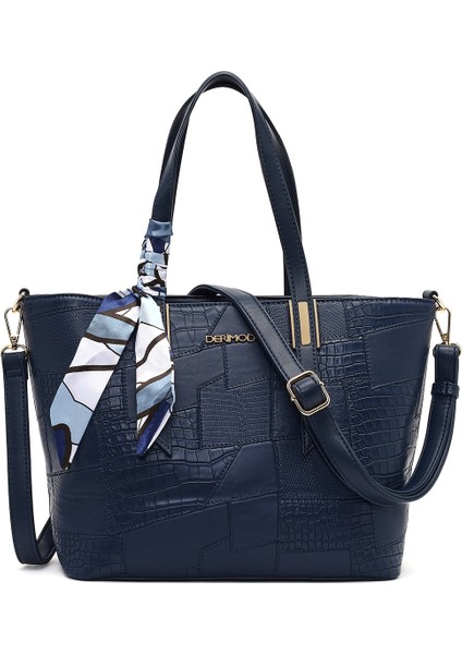 Kadın Lacivert Uzun Askılı Baskılı Omuz Çantası 25WBD286314