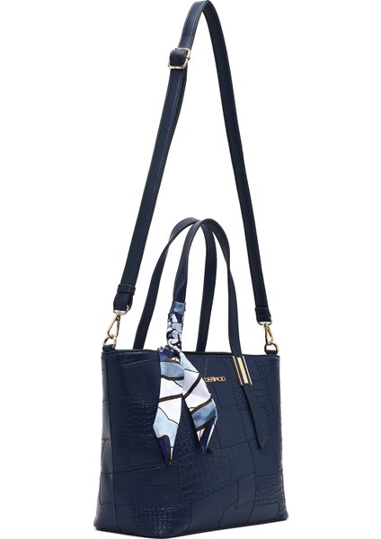 Kadın Lacivert Uzun Askılı Baskılı Omuz Çantası 25WBD286314