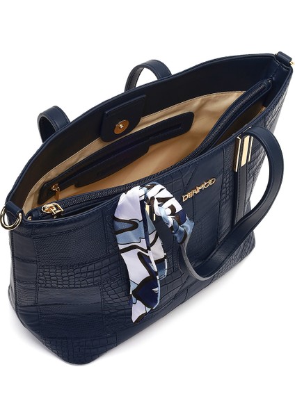 Kadın Lacivert Uzun Askılı Baskılı Omuz Çantası 25WBD286314