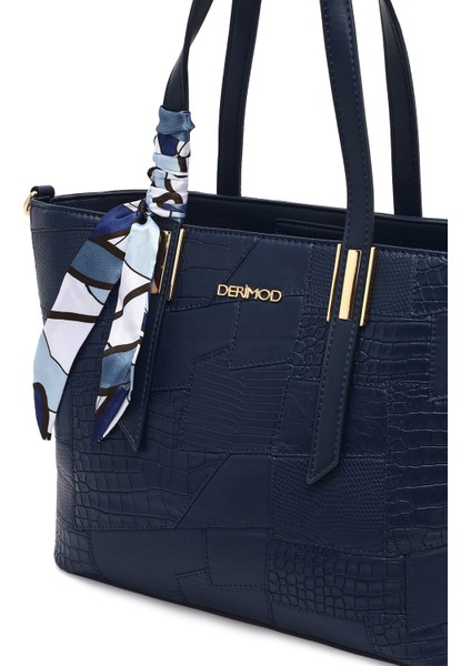 Kadın Lacivert Uzun Askılı Baskılı Omuz Çantası 25WBD286314