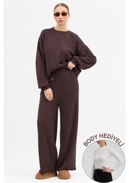 Rahat Esnek Uzun Kollu Premium Yumuşak Kumaş Modal Kahve Alt-Üst Takım