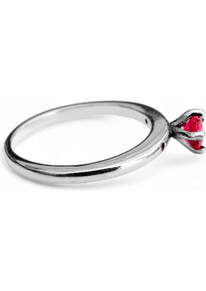 925 Ayar Gümüş Kırmızı Taşlı Kalp Sen ve Ben Yüzük Işıklı Kutuda