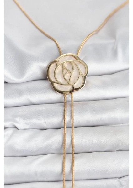 Pirinç Gold Renk Gül Model Asansörlü Kadın Kolye - TJ-BKO10636