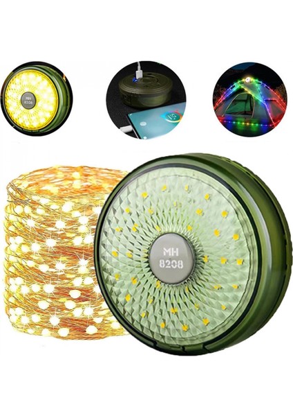 Şarjlı 10 Metre Ledli Şarj Göstergeli 8 Işık Modlu Hareketli Ve Flaşör Modlu Kamp Lambası Led Işık