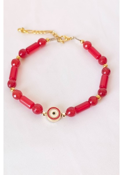 Nazar Boncuklu Altın Kaplama Mercan Doğal Taşlı Takı Seti modelleri