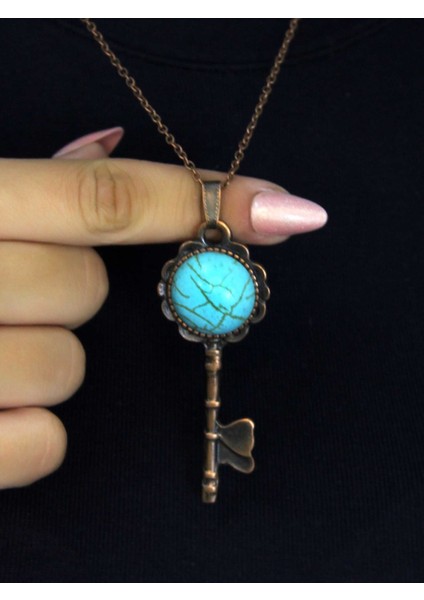 Doğal Taş Firuze Doğal Taşlı Anahtar Model Kadın Antik Kolye EUK35F