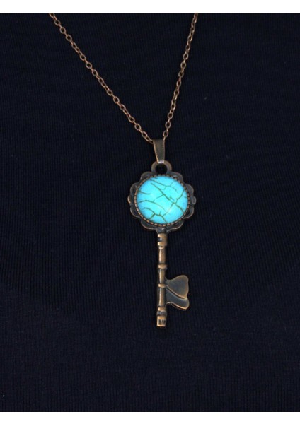 Doğal Taş Firuze Doğal Taşlı Anahtar Model Kadın Antik Kolye EUK35F fiyatları