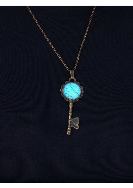 Doğal Taş Firuze Doğal Taşlı Anahtar Model Kadın Antik Kolye EUK35F modelleri