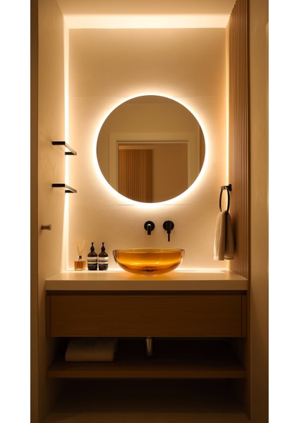 Yuvarlak Işıklı Banyo Ayna (60-80CM). 5 Renk: Mavi, Kırmızı, Beyaz, Gün Işığı, Sarı. RGB Kumandalı fiyatları