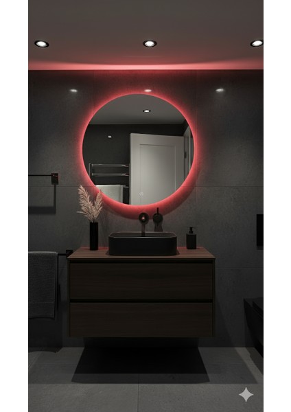 Yuvarlak Işıklı Banyo Ayna (60-80CM). 5 Renk: Mavi, Kırmızı, Beyaz, Gün Işığı, Sarı. RGB Kumandalı modelleri