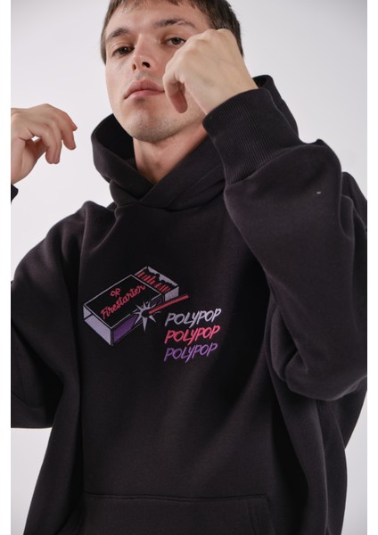 Firestarter Siyah Relaxed Fit Siyah Hoodie