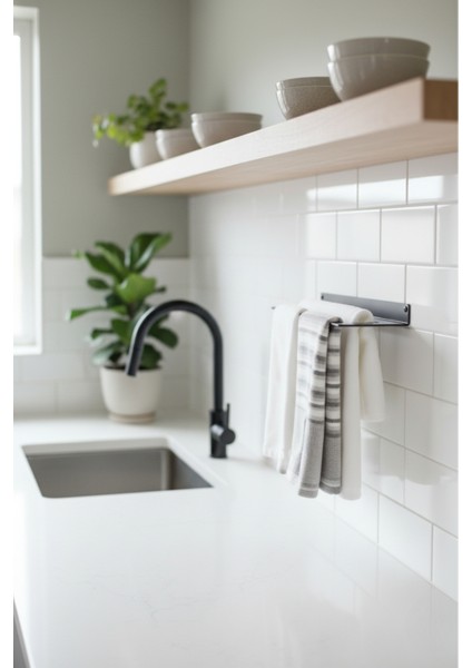 Minimalist 2 Bölmeli Metal Havluluk ve El Bezi Askısı 35 cm