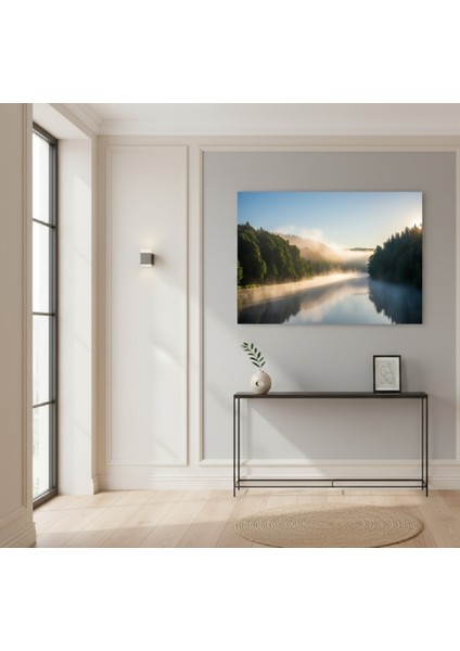 Modern Dekorasyon Tablo: Yansımalı Nehir ve Sisli Orman Kanvas Tablo modelleri