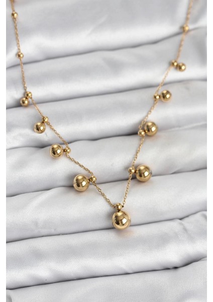 316L Çelik Zincir Gold Renk Topçuklu Kolye - TJ-BKO10632