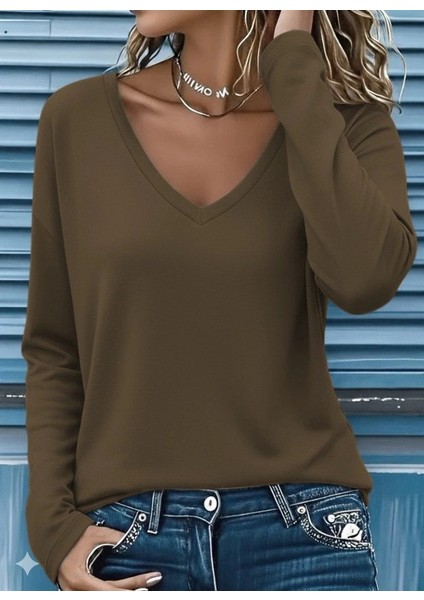 Kadın Uzun Kollu V Yakalı Viskon Iki Iplik Bluz fırsatları