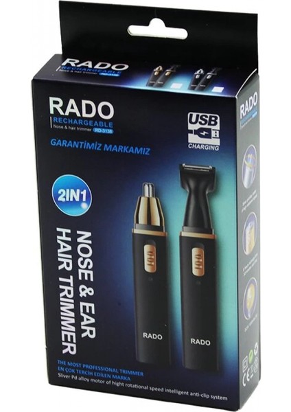 KARE GÖVDE - KAPAKLI 2 BAŞLIK BURUN-KULAK-YANAK KIL TÜY ALMA- FAVORİ-ENSE ÇİZİM MAKİNESİ USB ŞARJLI RD-3138 (4887)