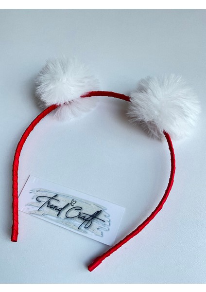 Kırmızılı Beyaz Ponpolu Taç