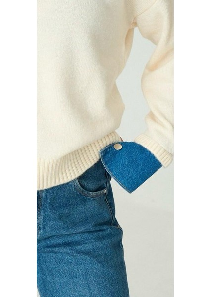 Yakası ve Kolu Jean Detaylı Krem Kazak fiyatları