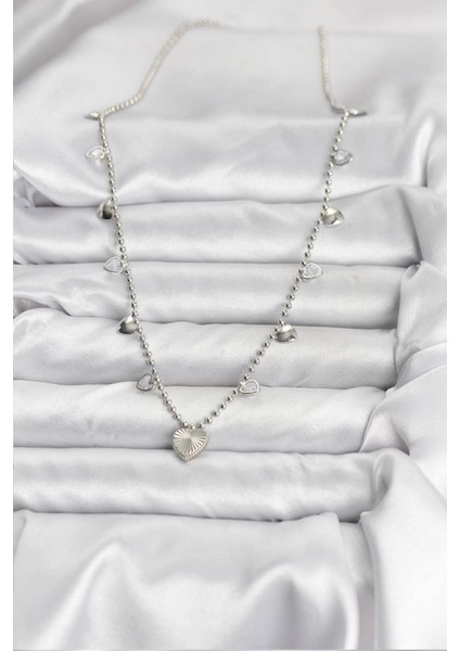 Pirinç Gümüş Renk Kalp Model Kadın Kolye - TJ-BKO10653 fiyatları