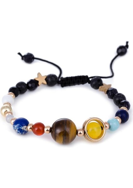 Güneş Sistemi Gezegen Bilekliği Doğal Taş Ayarlanabilir Unisex Makrome Bileklik Gezegenler Temalı