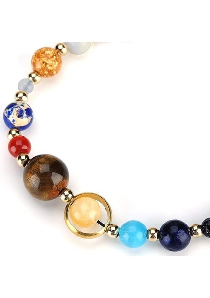 Güneş Sistemi Gezegen Bilekliği Doğal Taş Ayarlanabilir Unisex Makrome Bileklik Gezegenler Temalı modelleri