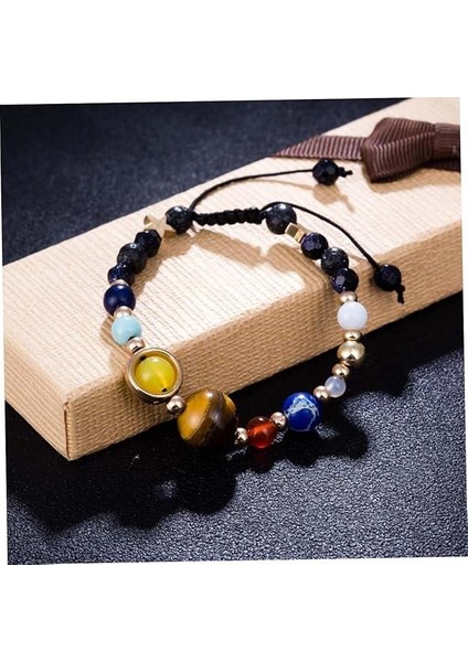 Güneş Sistemi Gezegen Bilekliği Doğal Taş Ayarlanabilir Unisex Makrome Bileklik Gezegenler Temalı fırsatları