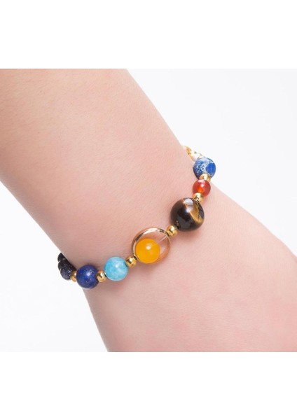 Güneş Sistemi Gezegen Bilekliği Doğal Taş Ayarlanabilir Unisex Makrome Bileklik Gezegenler Temalı indirimleri