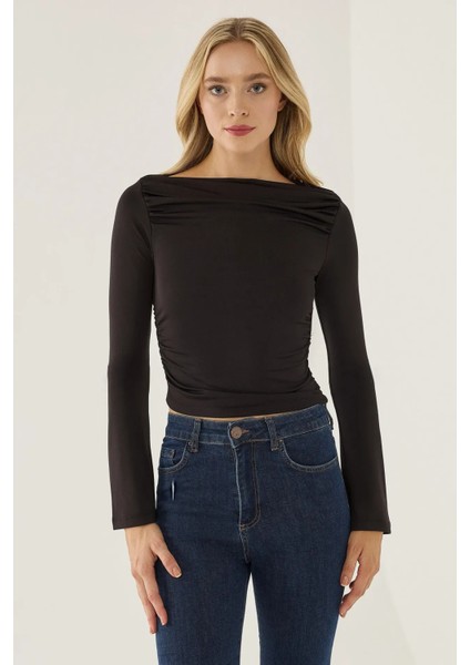 Kadın Drape Detaylı Top Siyah