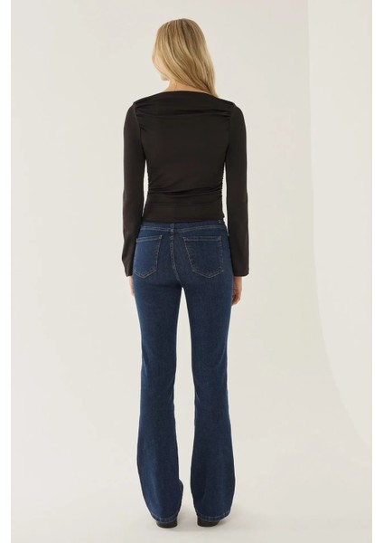 Kadın Drape Detaylı Top Siyah