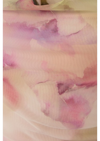 Kadın Degaje Yaka Desenli Maxi Tül Elbise Çok Renkli