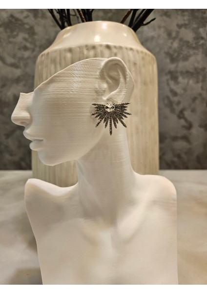 Şık Taşlı Kanat Desenli Küpe modelleri