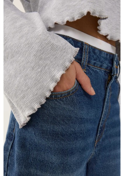 Kadın Oversize Kol ve Etek Ucu Detaylı Uzun Kollu Tişört Gri